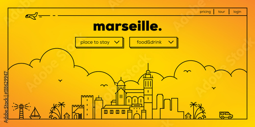 Marseille Modern Web Banner Design with Vector Linear Skyline