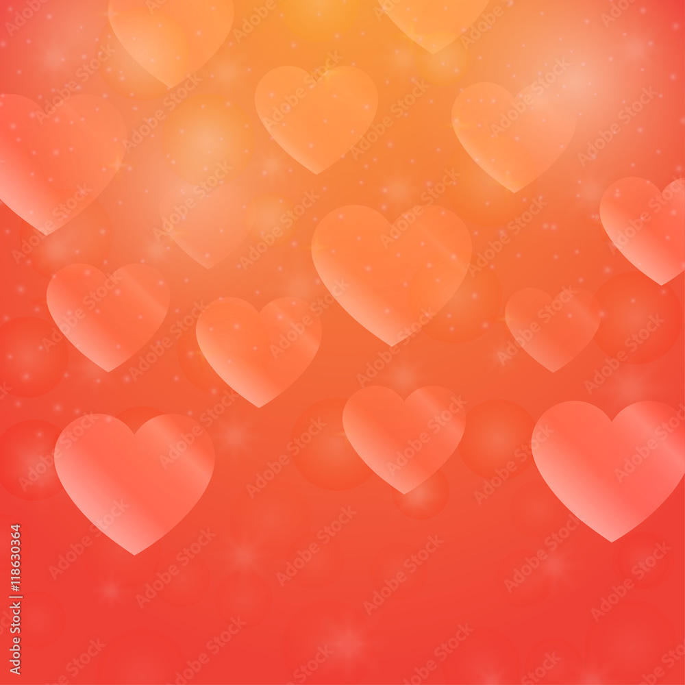 Abstract shapes love. Decorative symbol with hearts. Bright wallpaper bokeh. Romantic art. Valentine's Day backdrop. Festive creative background. Simple graphic backdrop. Vector.
