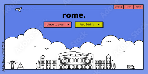 Rome Modern Web Banner Design with Vector Linear Skyline