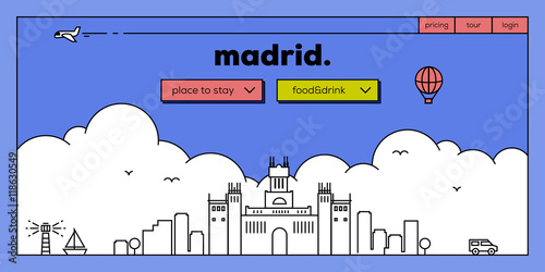 Madrid Modern Web Banner Design with Vector Linear Skyline