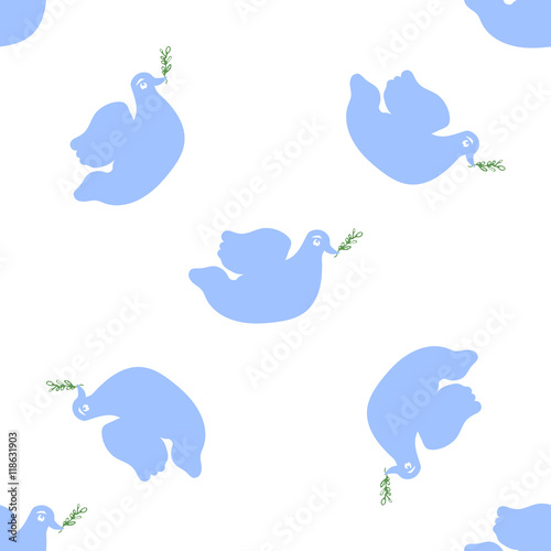Seamless pattern dove on a beautiful background with sprig