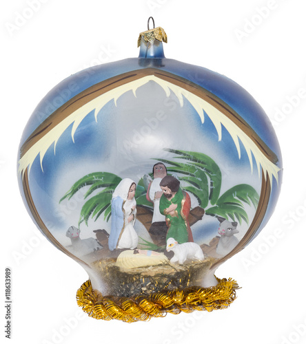 with nativity figurine filled and hand painted cristal sphere photo