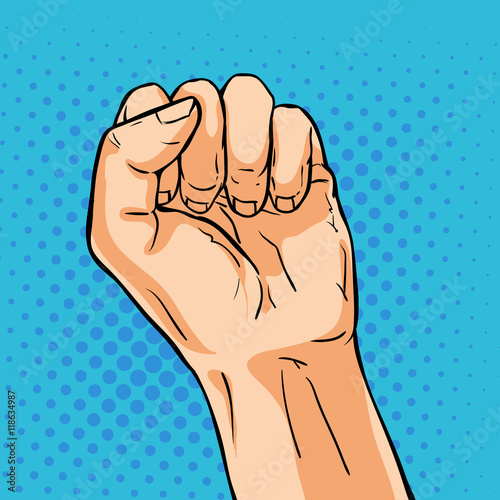Make fist gesture. Vector hand in pop art comic style