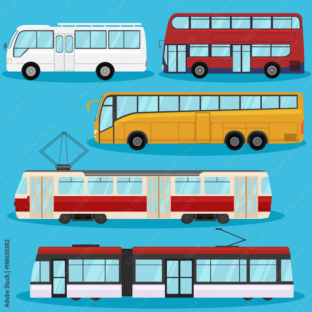 City transport vector flat illustrations. Different kinds of city ...