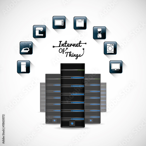 hosting data center internet of things technology digital app appliances icon set. Flat illustration. Vector illustration