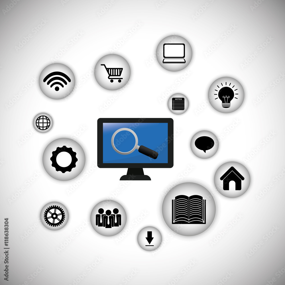 computer lupe internet of things technology digital app appliances icon set. Flat illustration. Vector illustration computer lupe internet of things technology digital app appliances icon set. Flat illustration. Vector illustration