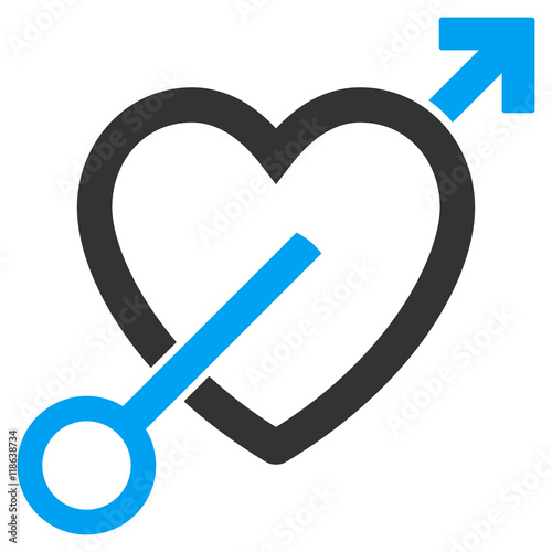 Love Arrow icon. Vector style is bicolor flat iconic symbol with rounded angles, blue and gray colors, white background.