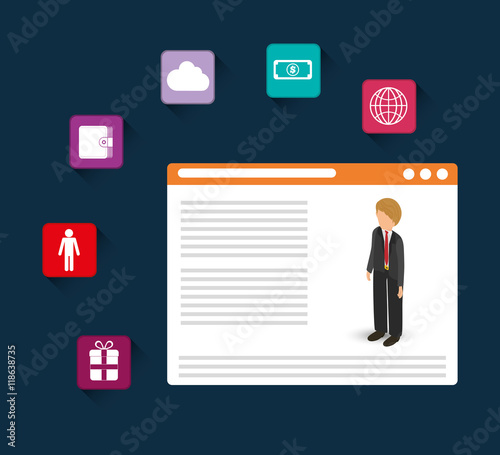 businessman site social media technology digital app icon set. Flat illustration. Vector illustration