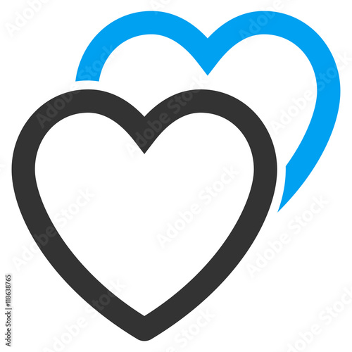 Love Hearts icon. Vector style is bicolor flat iconic symbol with rounded angles, blue and gray colors, white background.