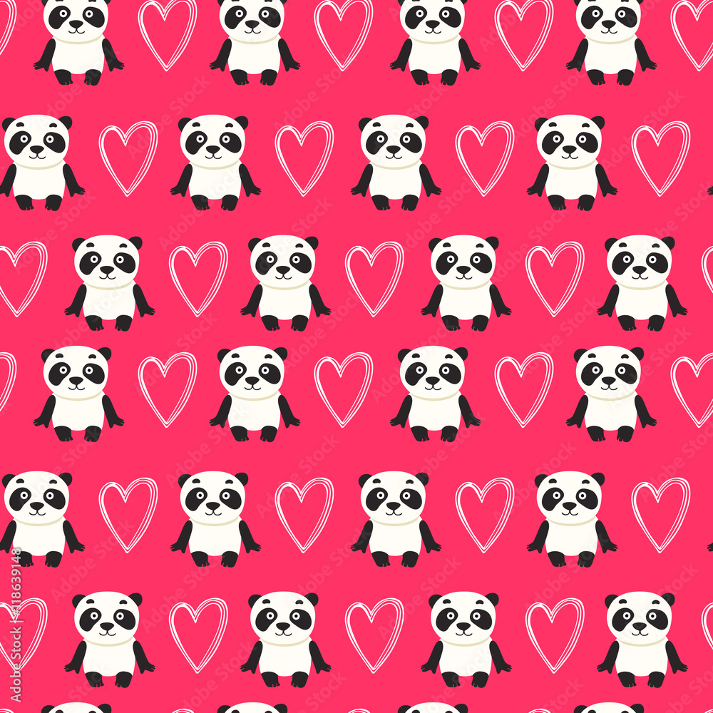 Obraz premium Seamless pattern with panda bear vector illustration