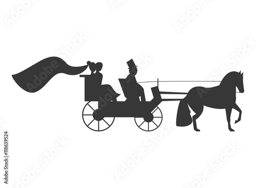 flat design bride and groom on carriage icon vector illustration