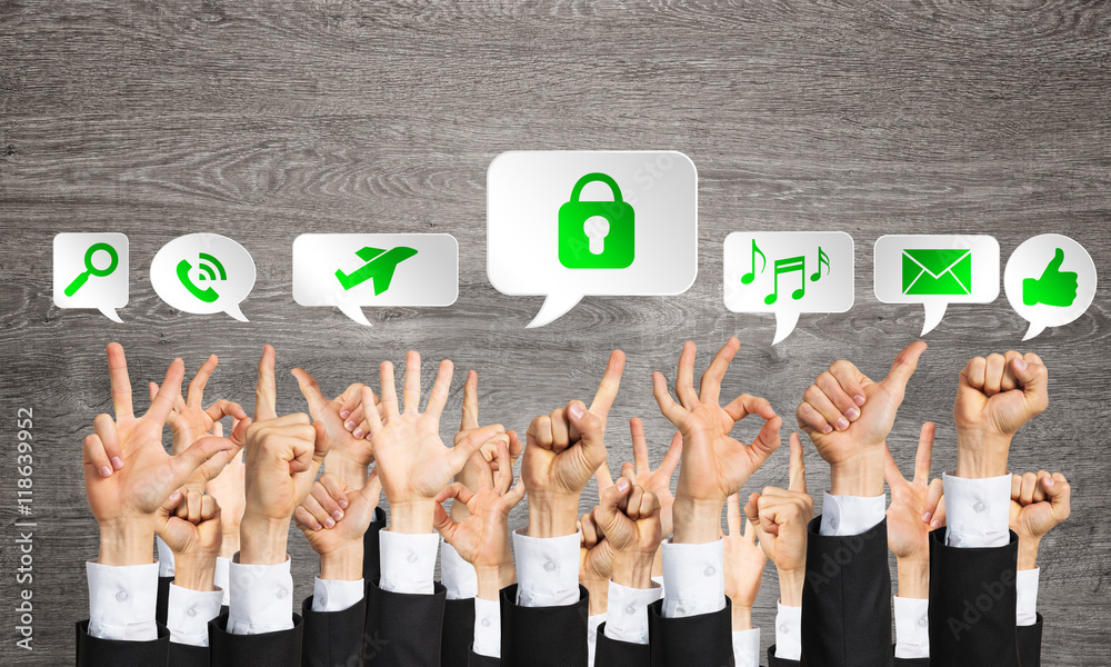 Set of hand gestures and icons Set of hand gestures and icons
