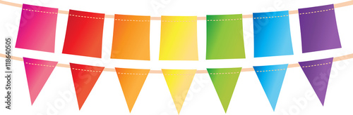 Colorful pennant bunting collection with stitch lines on white backgound design. vector illustration