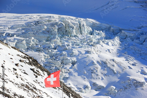 Winter in the Swiss Alps. View on the Hohsaas Glacier, 3,142 m. photo