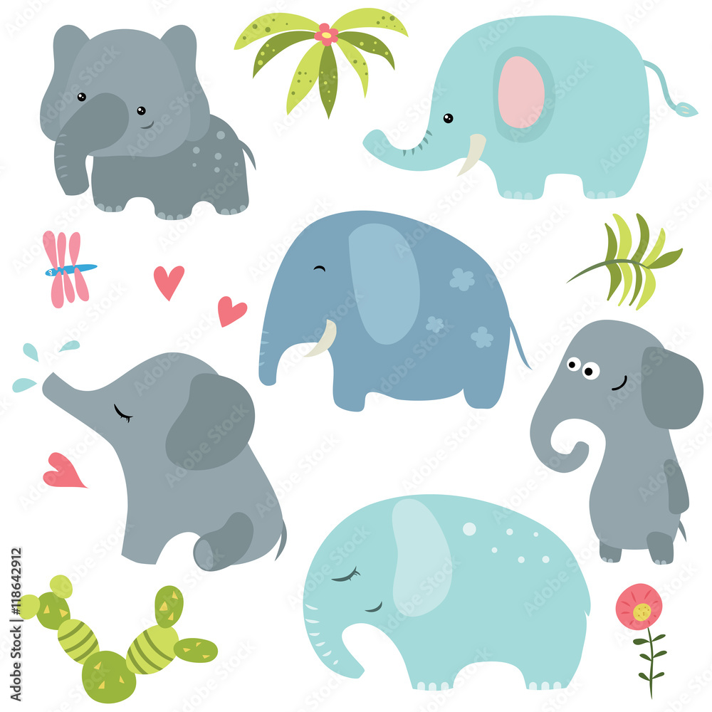 Fototapeta premium Set funny elephants