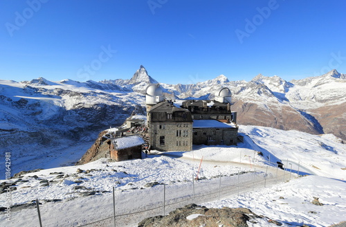 The mountain panorama and the glorious view of the Matterhorn from Gornergrat. The Alps  Switzerland.