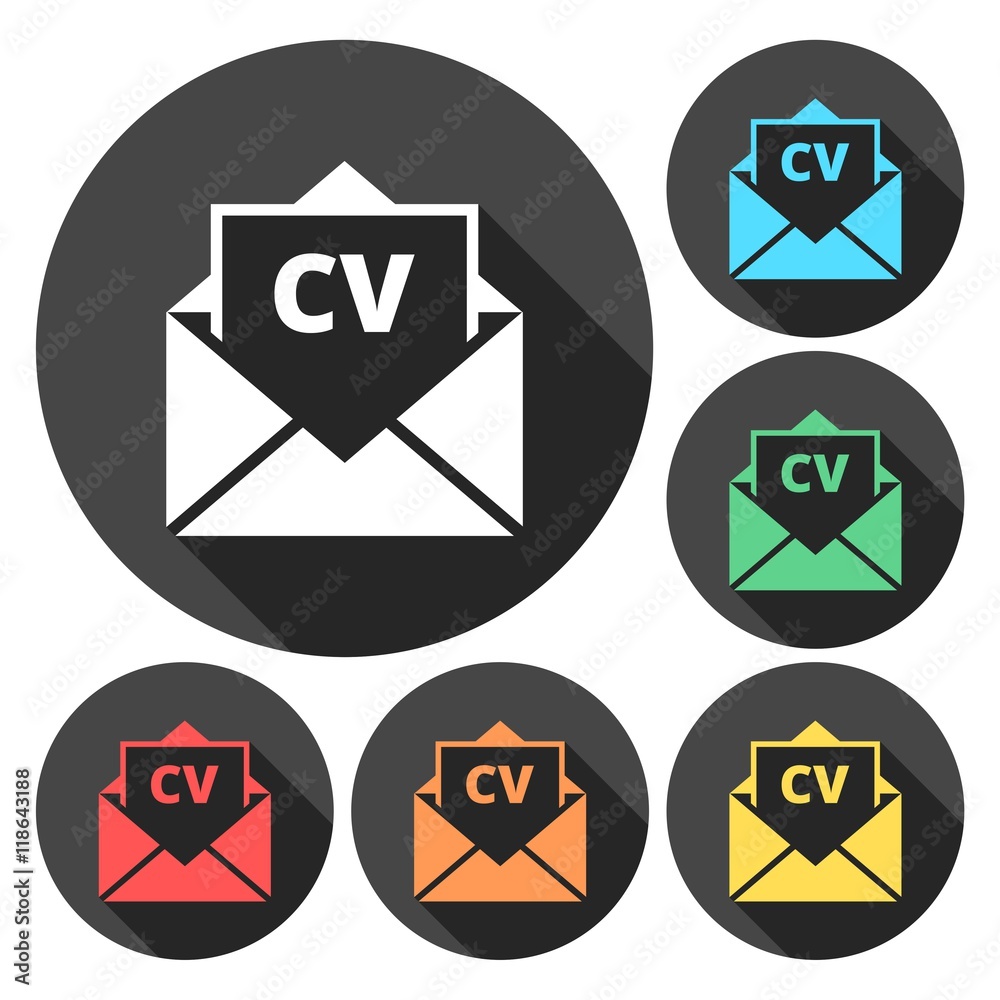 Curriculum vitae (resume) opened envelope concept, CV resume icon Stock
