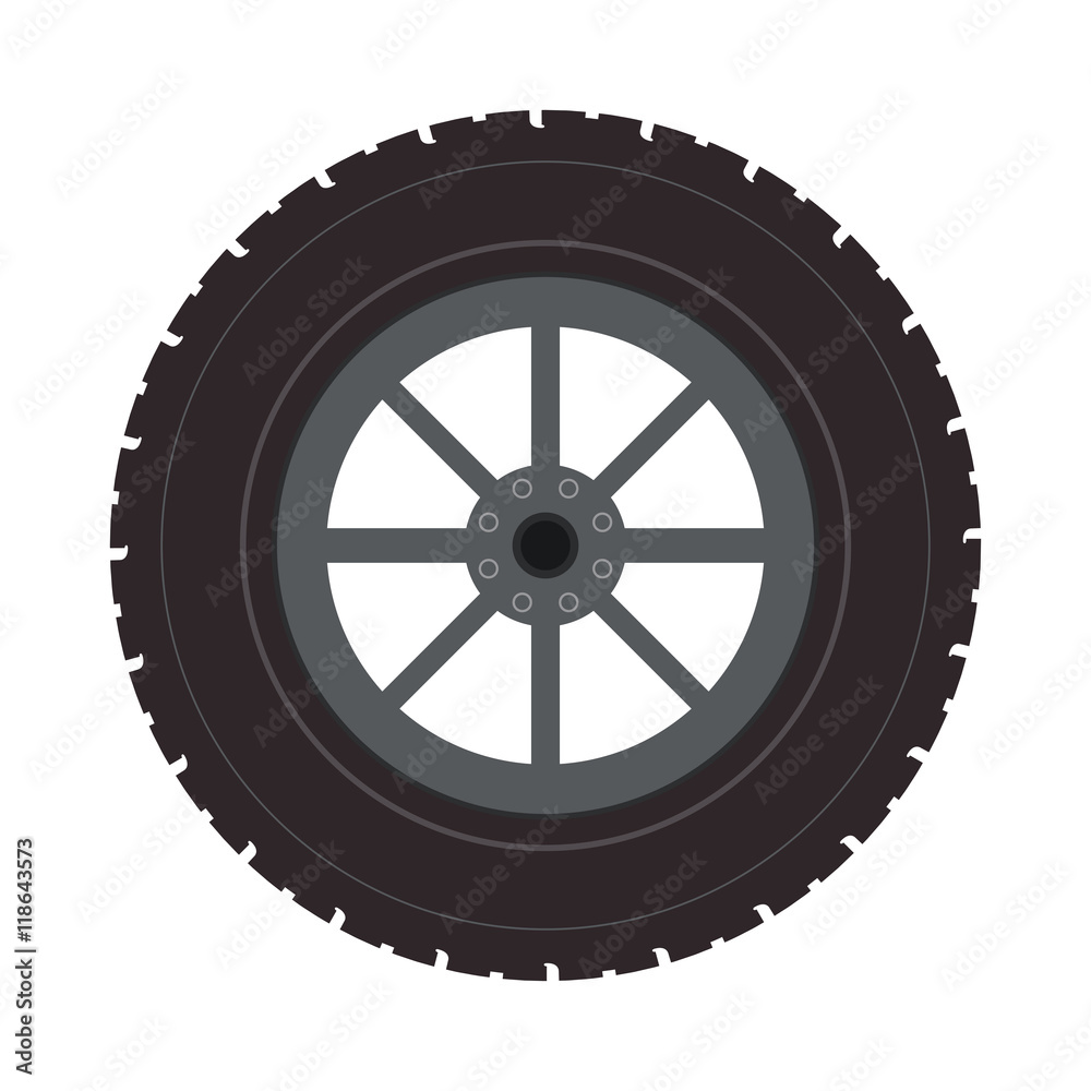 wheel car automobile circle machine part icon. Flat and Isolated design. Vector illustration