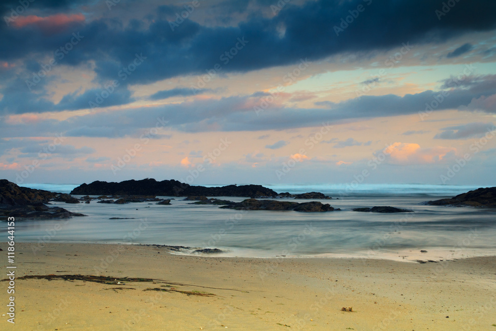 Early morning view of the beach at Polzeath