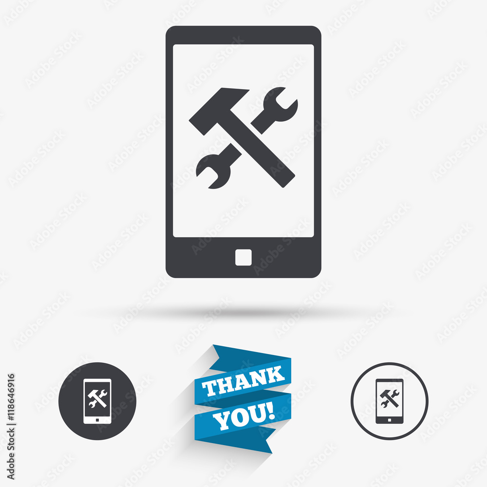 Smartphone repair sign icon. Service symbol. Smartphone repair sign icon. Service symbol.