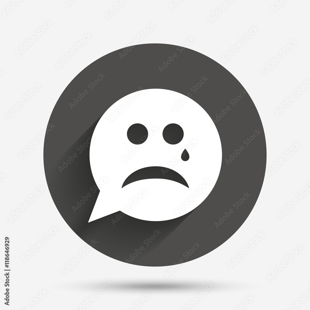Sad face with tear sign icon. Crying symbol. Sad face with tear sign icon. Crying symbol.