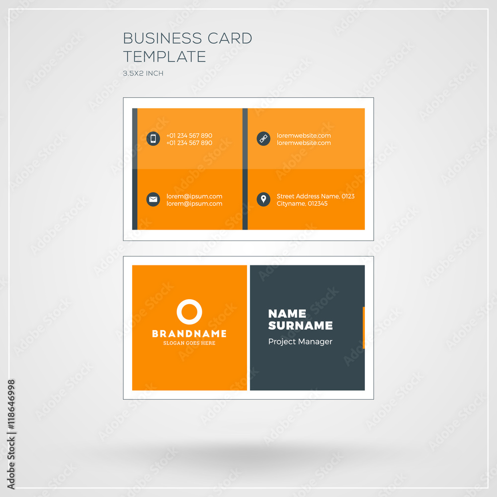 Business Card Print Template. Personal Visiting Card with Company Logo. Clean Flat Design. Vector Illustration Business Card Print Template. Personal Visiting Card with Company Logo. Clean Flat Design. Vector Illustration