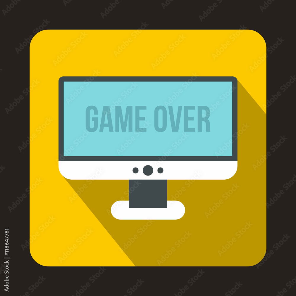 Monitor with word game over icon in flat style with long shadow. Play symbol Monitor with word game over icon in flat style with long shadow. Play symbol
