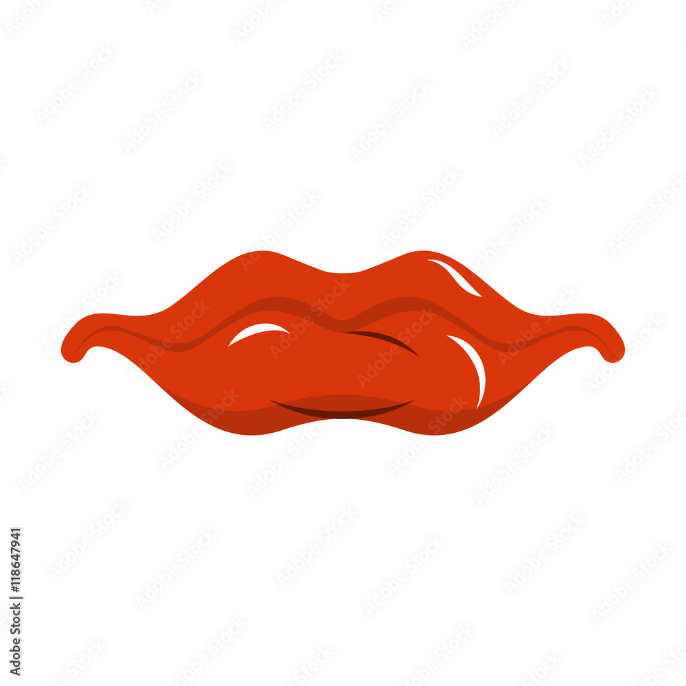 Red lips on white background. Pleased with his mouth Red lips on white background. Pleased with his mouth