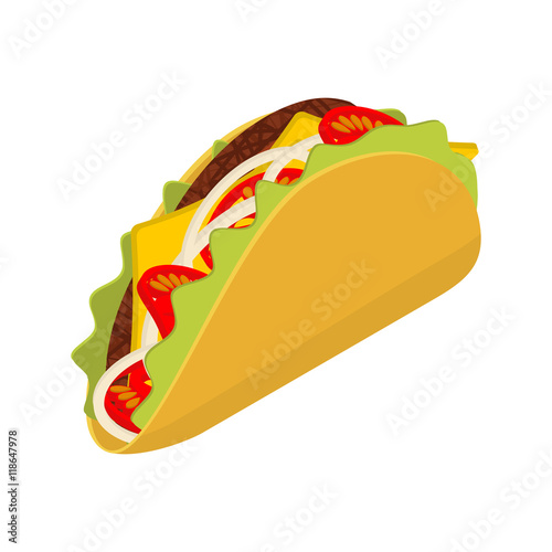 Taco isometrics on white background. Traditional Mexican food. T