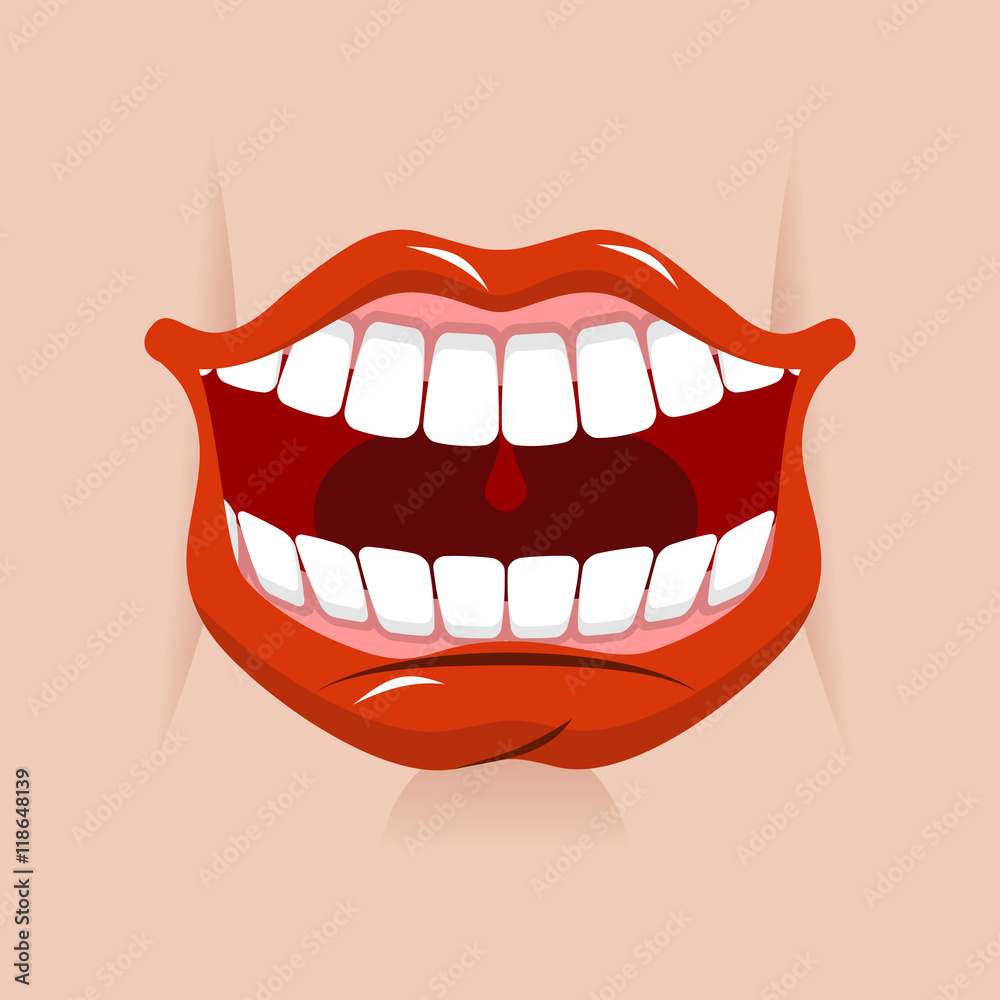 Cheerful smile. Red lips and white teeth. Open mouth on his face Stock ...