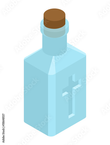 Holy water in bottle. Religious symbol. Magic liquid