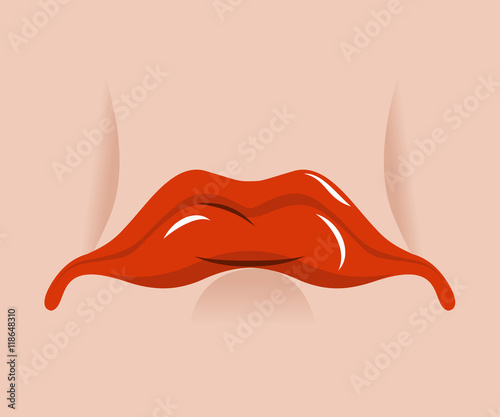 Sad mouth. Sorrowful red lips on white background. Tragic emotio