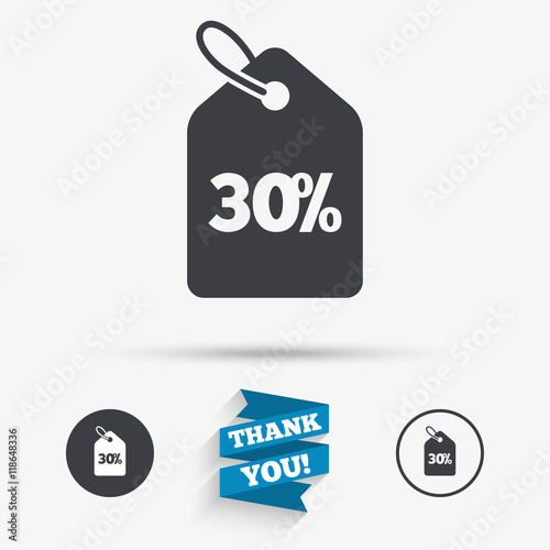 30 percent sale price tag sign icon.