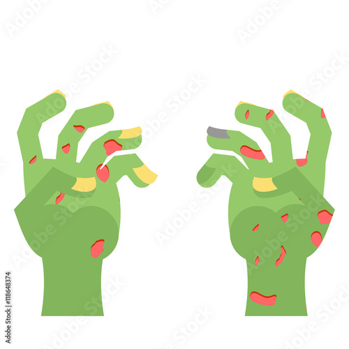 Zombie Hands. Limbs green zombi. cadaveric spots on arm