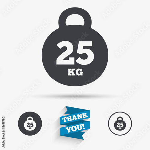 Weight sign icon. 25 kilogram (kg). Sport symbol
