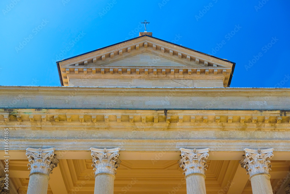 columns on a facade of ancient house in San-Marino