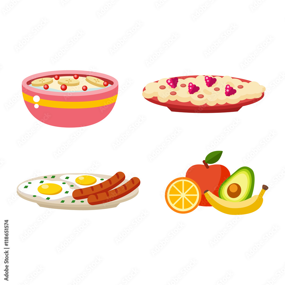 Healthy breakfast food vector. Healthy breakfast food vector.