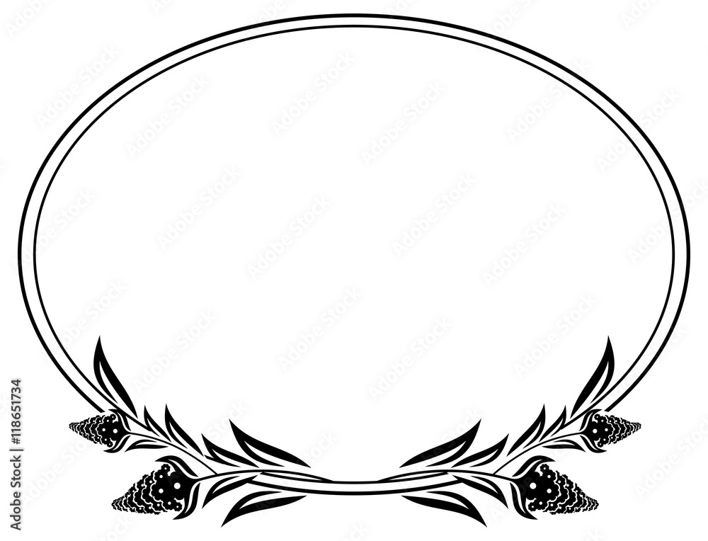 custom made wallpaper toronto digitalBlack and white oval frame with decorative flowers silhouettes. Vector clip art.