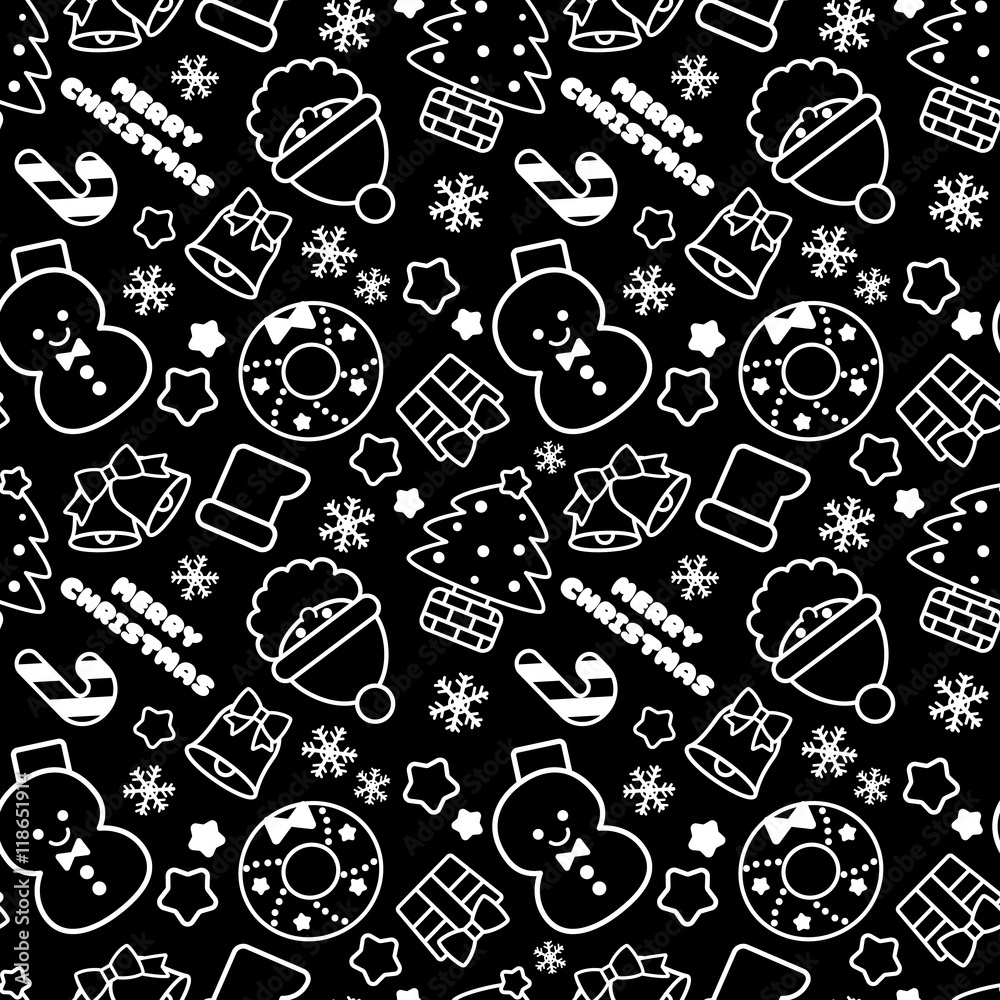 クリスマスランダム柄 シームレス 連続 繋がる パターン 黒 背景素材 Stock Illustration Adobe Stock