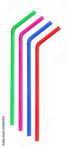 Colorful straws on white background