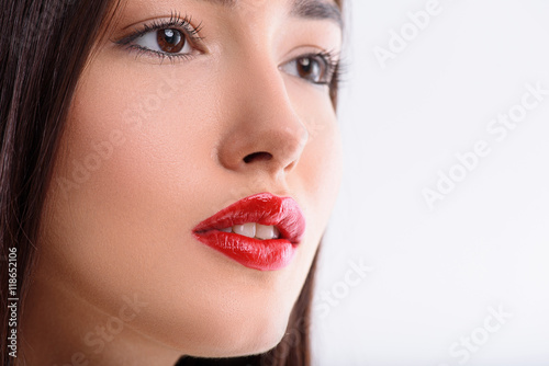 Pretty girl with voluptuous red lips