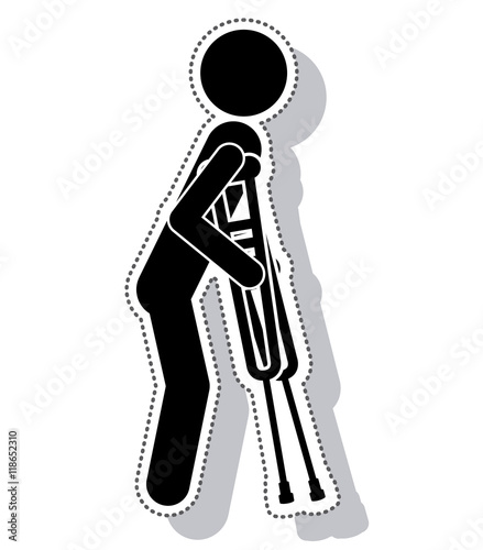 man disable in crutch isolated icon vector illustration design