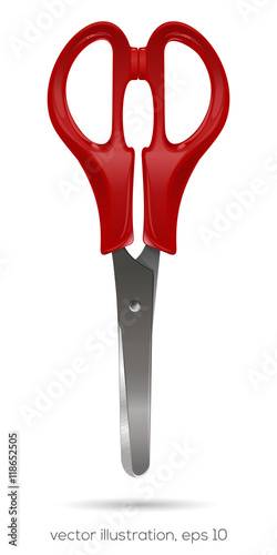 Scissors with plastic red handles on a white background. Vector illustration