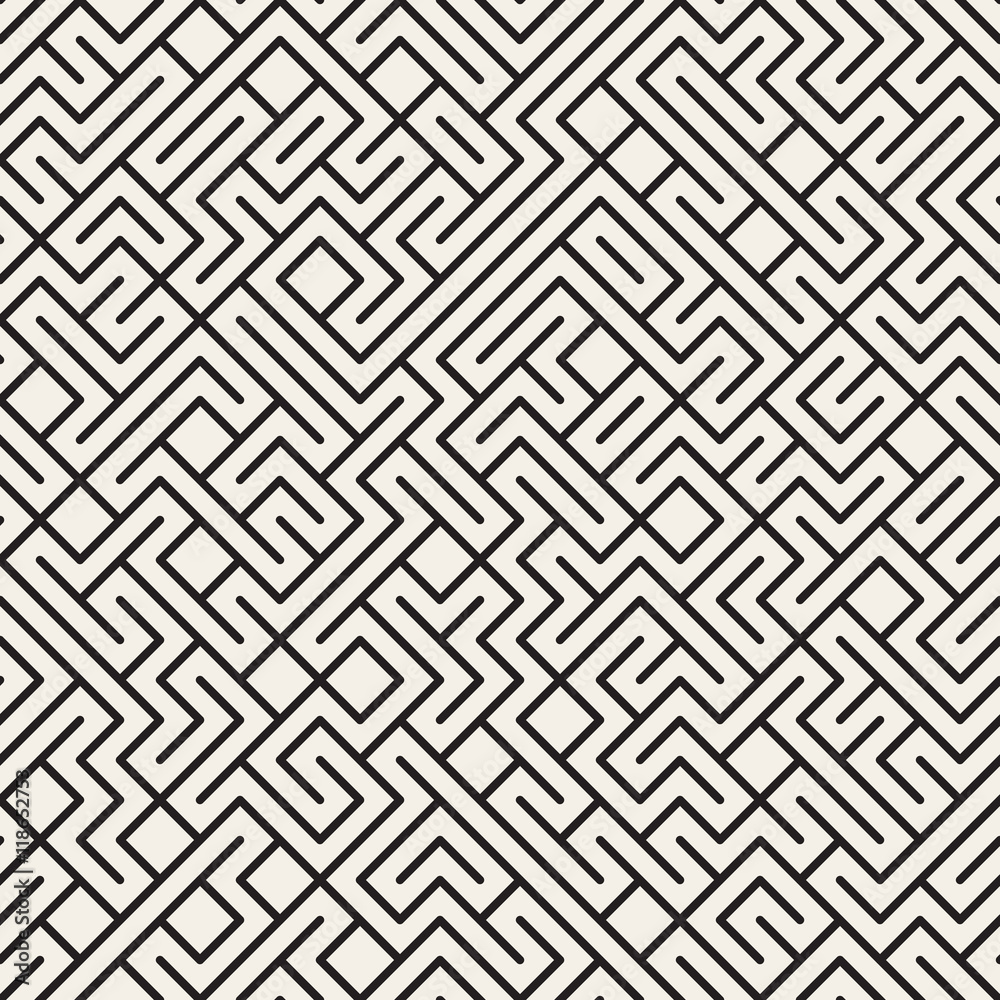 Vector Seamless Black and White Maze Lines Pattern