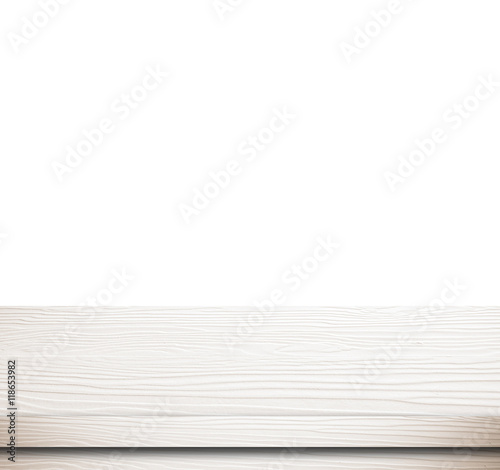 Empty white wood table isolated on white background