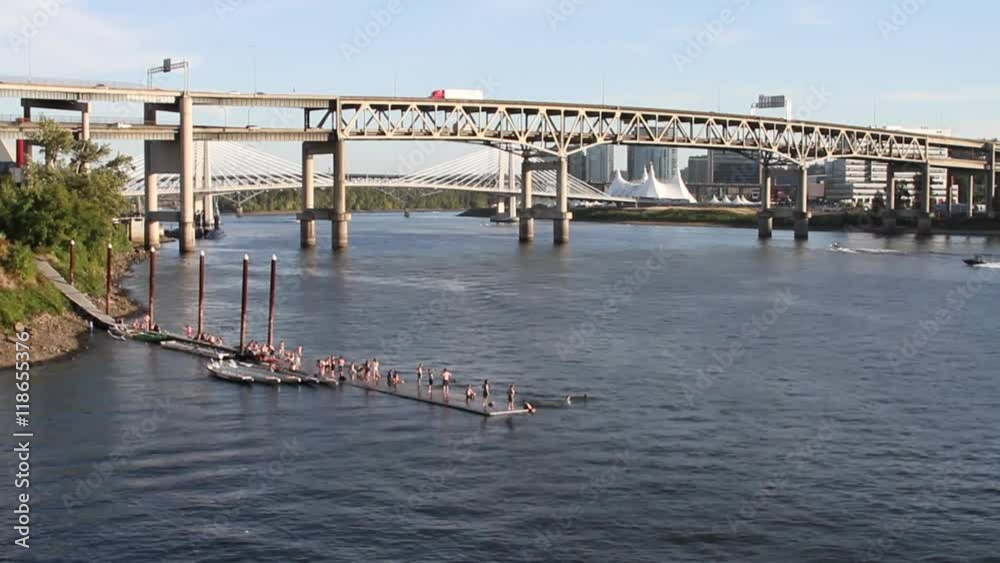 Portland Oregon 19 - swimmers on a pier on the Willamette River