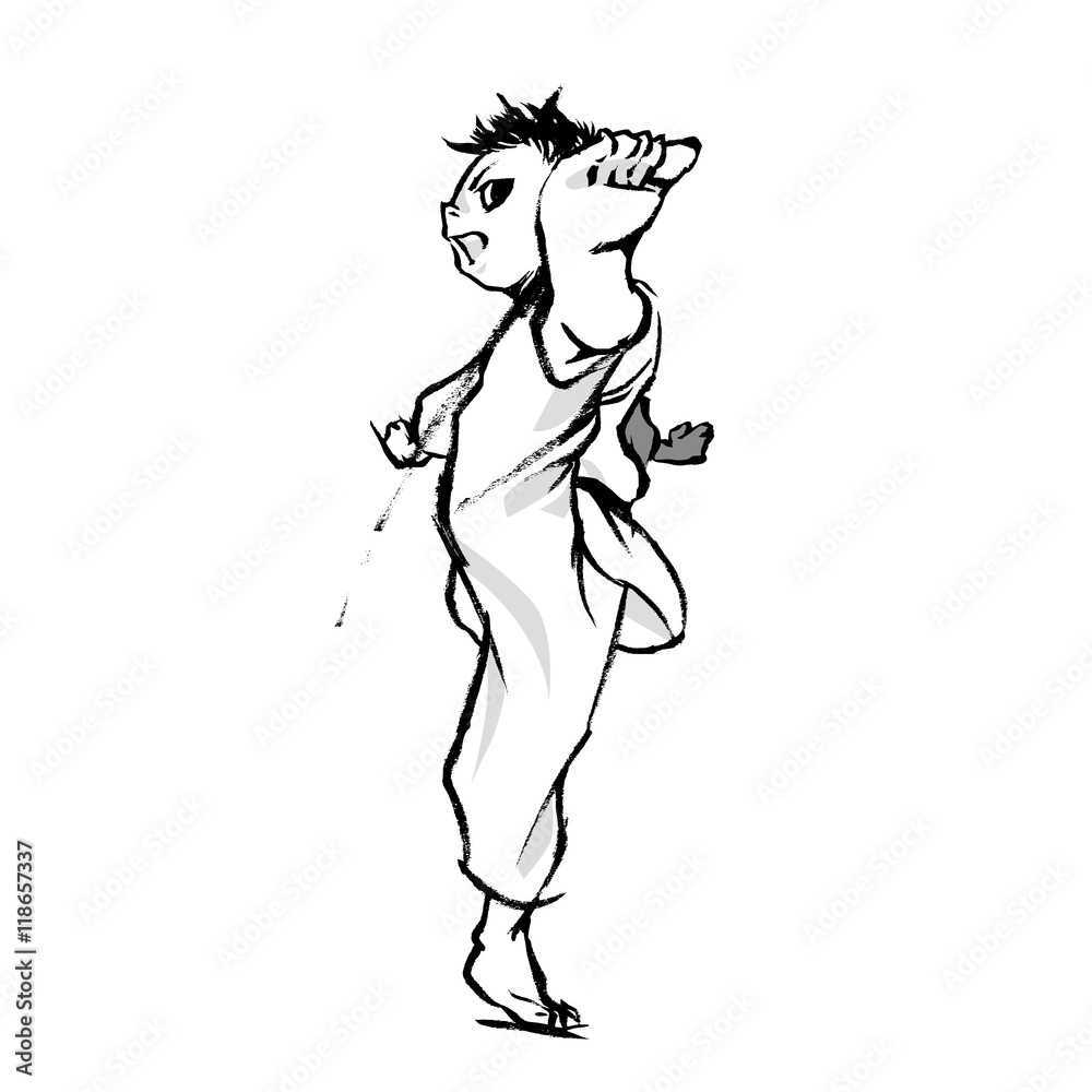 Fototapeta premium Karate boy brush picture