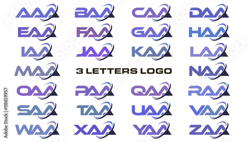 3 letters modern swoosh logo AAA, BAA, CAA, DAA, EAA, FAA, GAA, HAA, IAA, JAA, KAA, LAA, MAA, NAA, OAA, PAA, QAA, RAA, SAA, TAA, UAA, VAA, WAA, XAA, YAA, ZAA. photo
