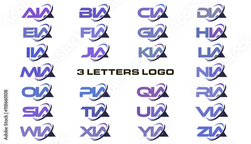 3 letters modern swoosh logo for agency, administration, assocition, academy, alliance. AA, BA, CA, DA, EA, FA, GA, HA, IA, JA, KA, LA, MA, NA, OA, PA, QA, RA, SA, TA, UA, VA, WA, XA, YA, ZA. photo