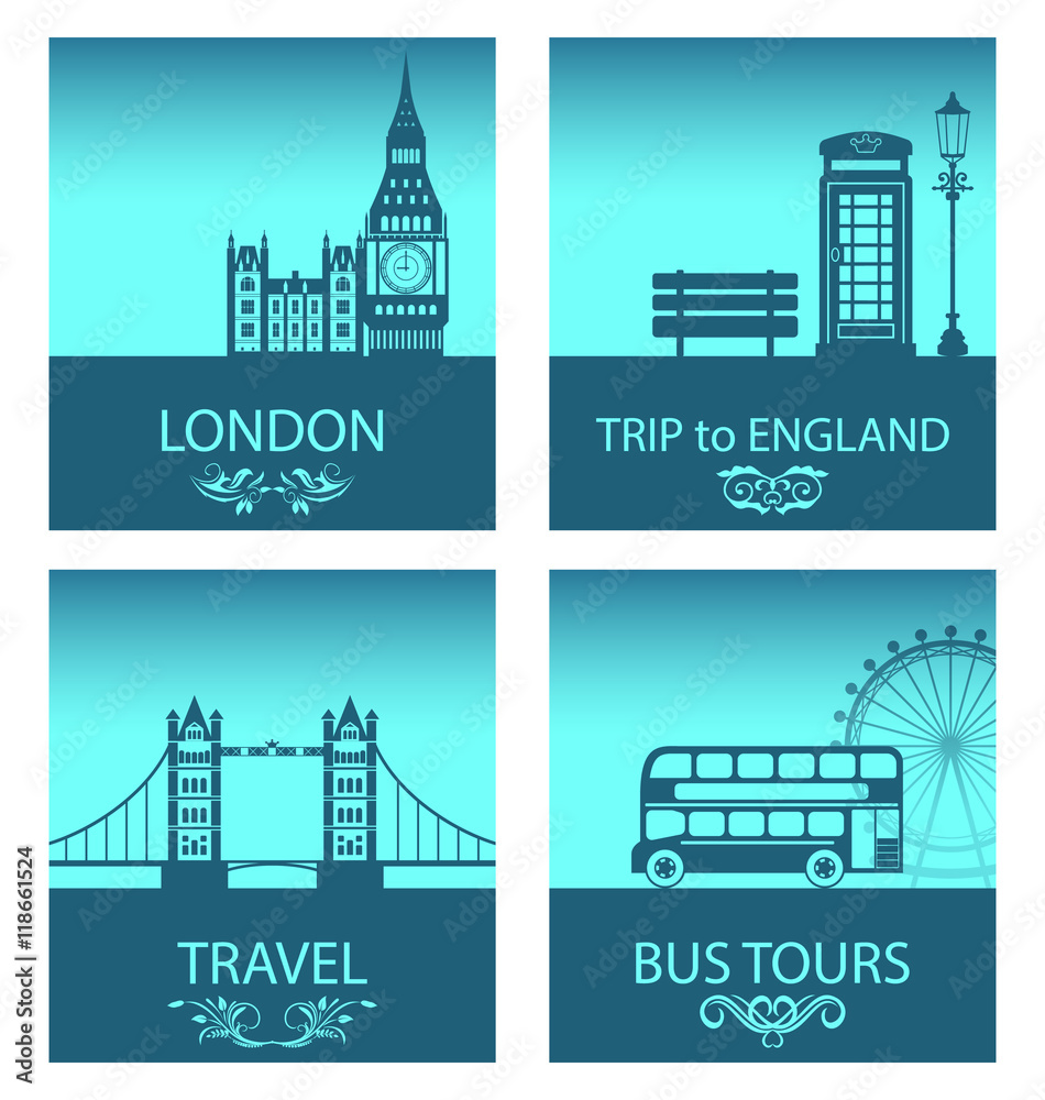 Abstract Postcards for Trip Of England with Silhouette Background of Abstract London Skyline
